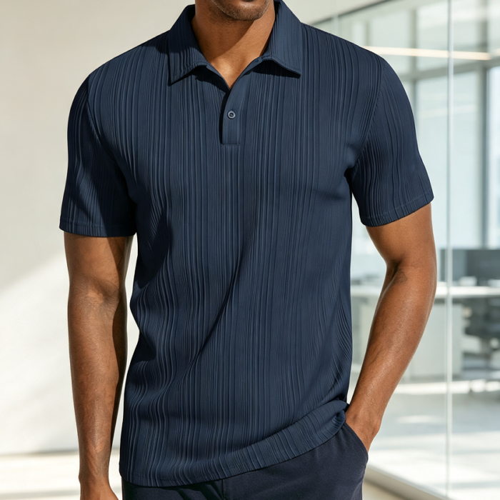 Textured Knit Stretchy Golf Polo Shirt