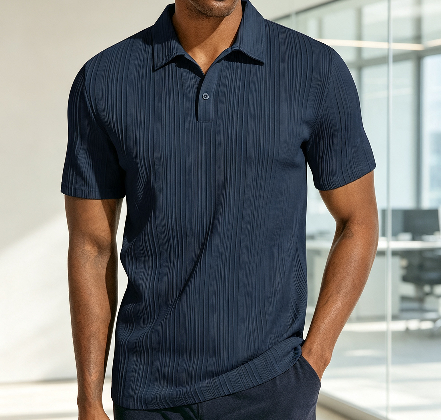 Textured Knit Stretchy Golf Polo Shirt - Image 2