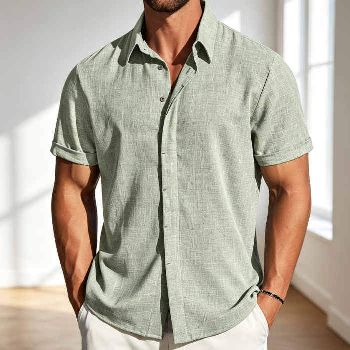 Linen Short Sleeve Button Down Casual Shirt