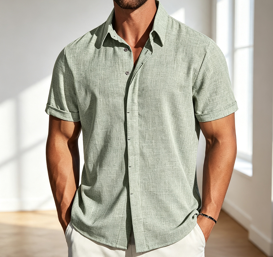 Linen Short Sleeve Button Down Casual Shirt