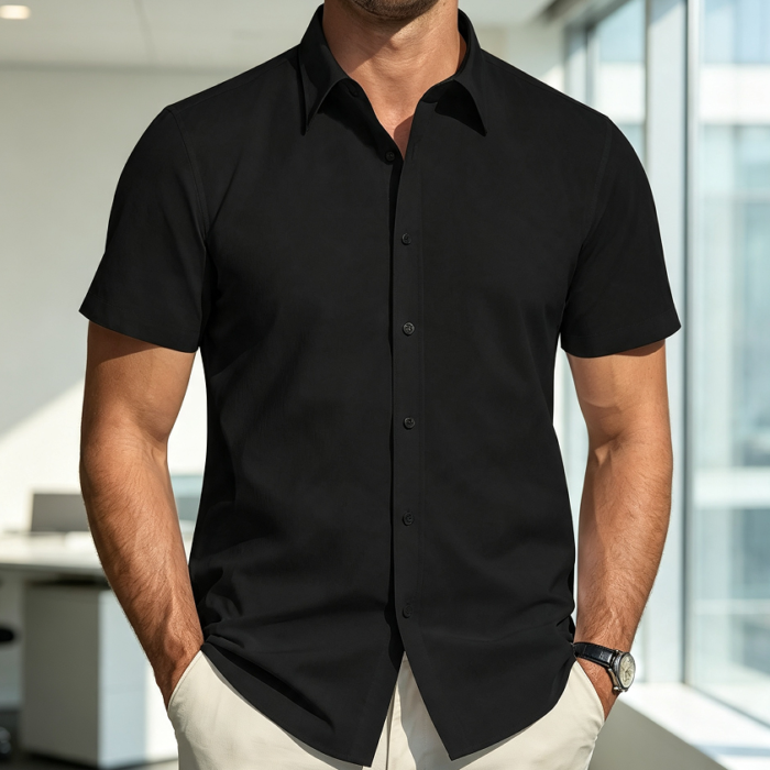 Short Sleeve Stretch Stain Shield Dress Shirt Solid
