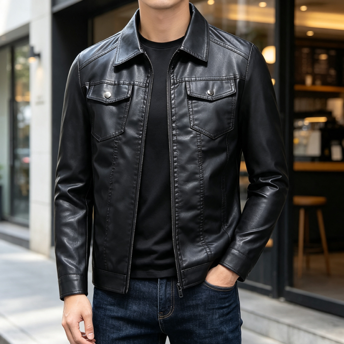 Black Faux Leather Lightweight Biker Jacket
