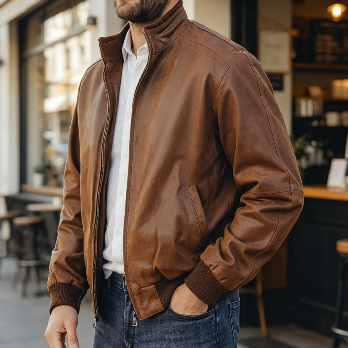 Real Leather Casual Bomber Jacket