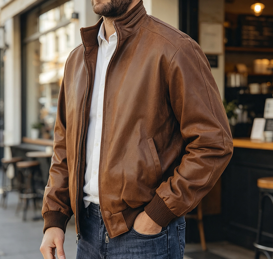 Real Leather Casual Bomber Jacket