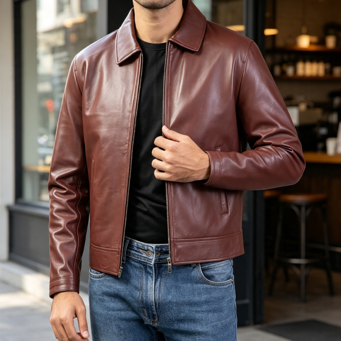 Polo Collar Lambskin Classic Everyday Jacket