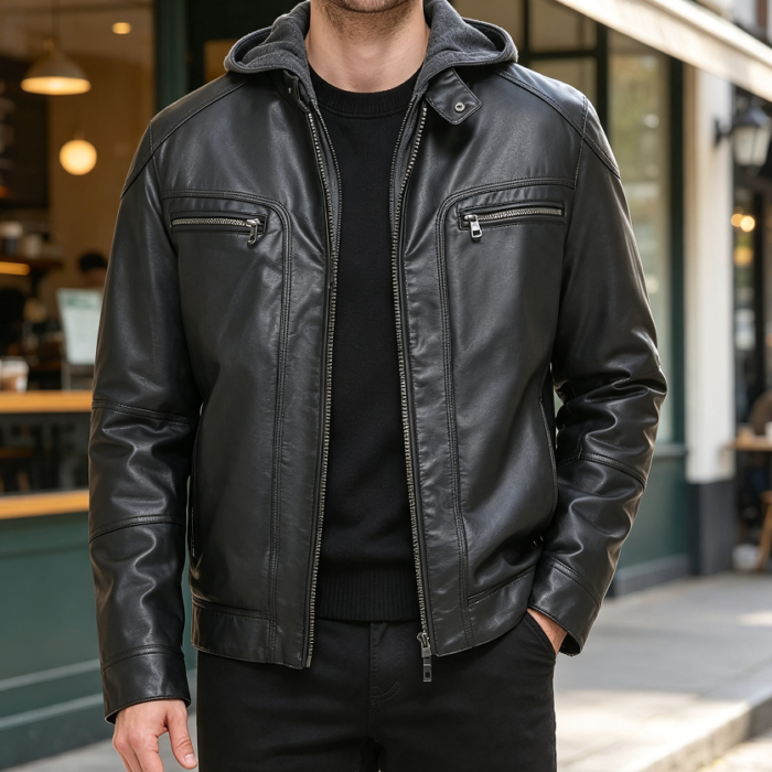 Motorcycle Jacket with Removable Hoodie