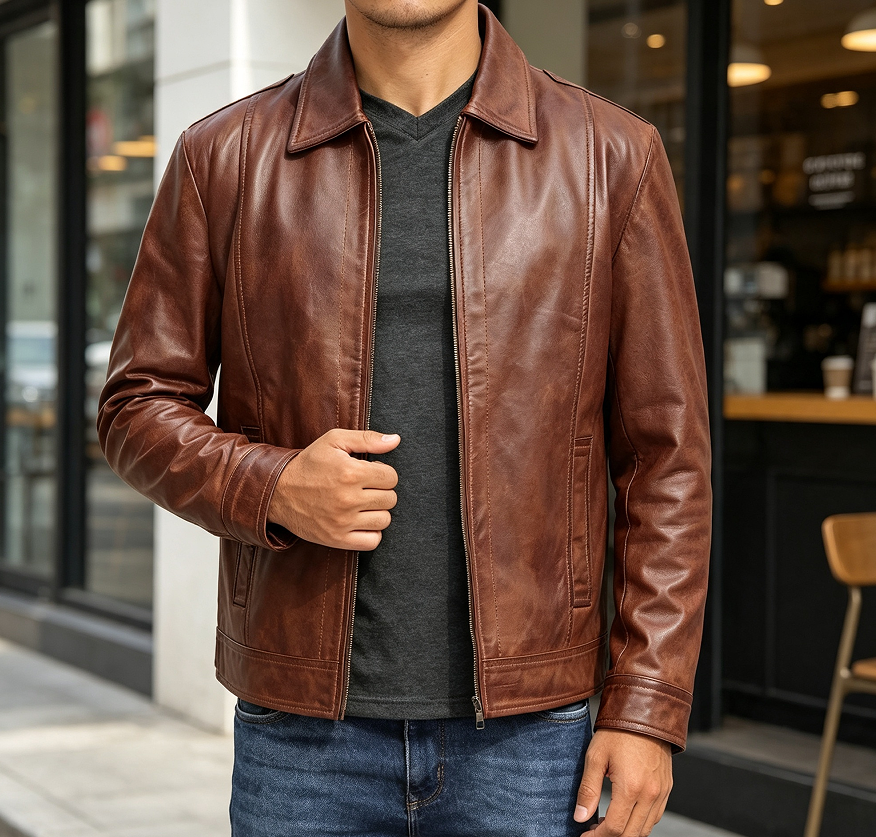 Brown and Black Real Lambskin Leather Jacket