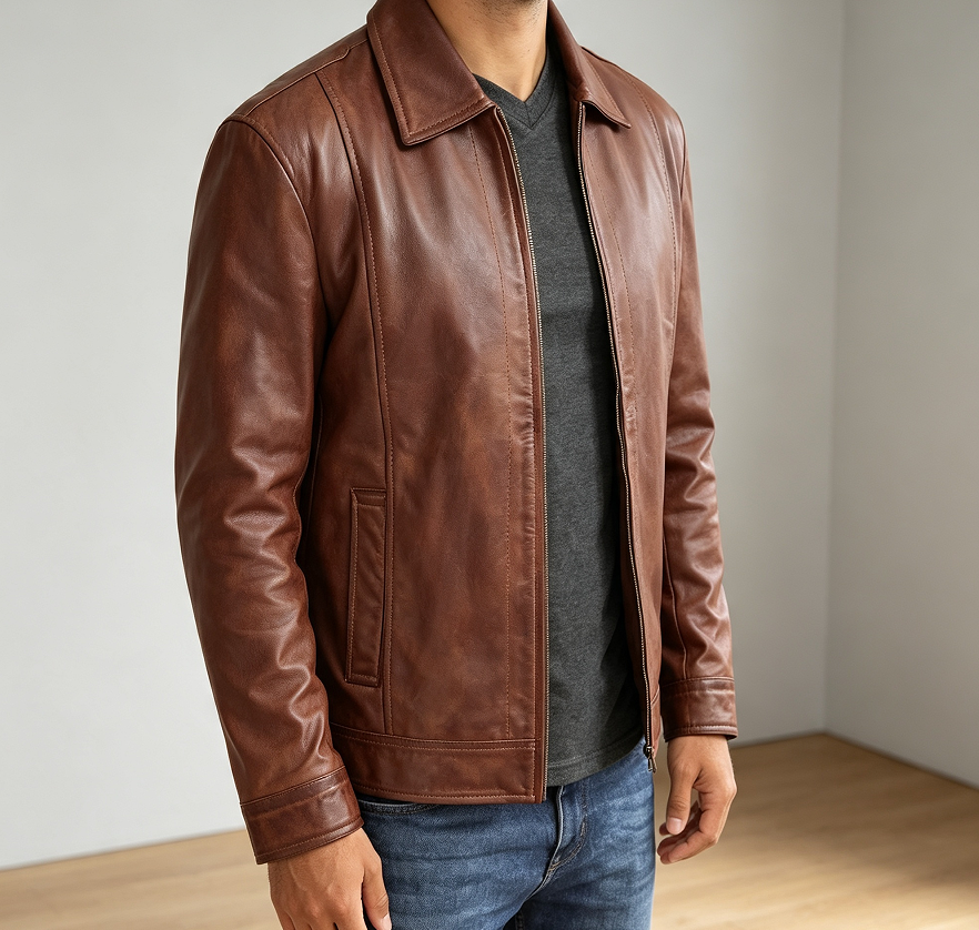 Brown and Black Real Lambskin Leather Jacket - Image 2