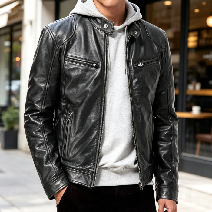 Black Genuine Lambskin Biker Motorcycle Jacket