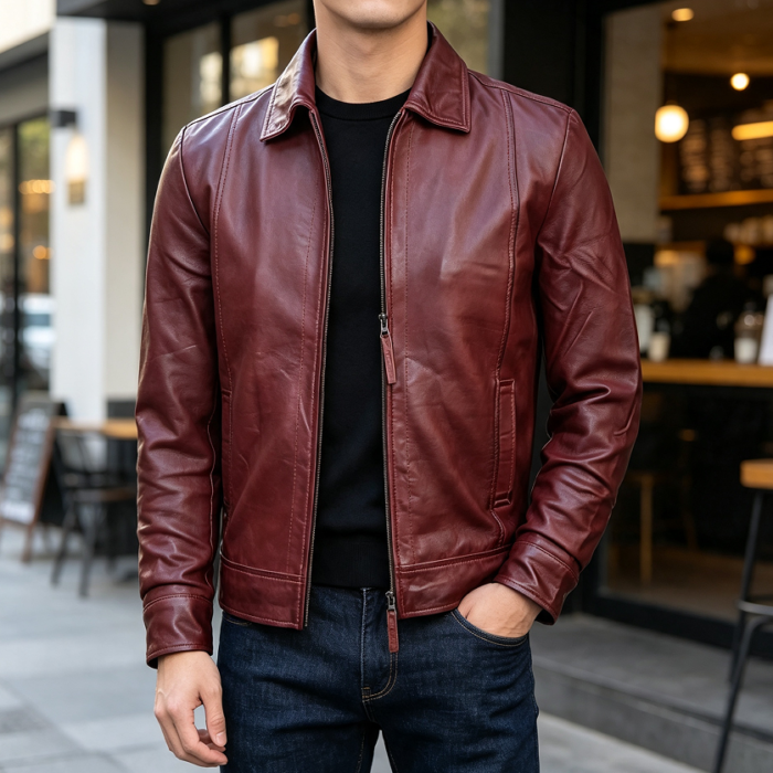 Brown and Black Real Lambskin Leather Jacket