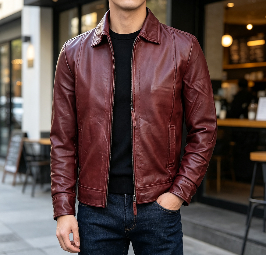 Brown and Black Real Lambskin Leather Jacket