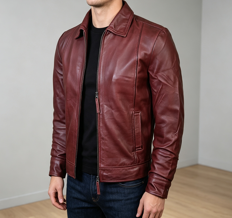 Brown and Black Real Lambskin Leather Jacket - Image 2