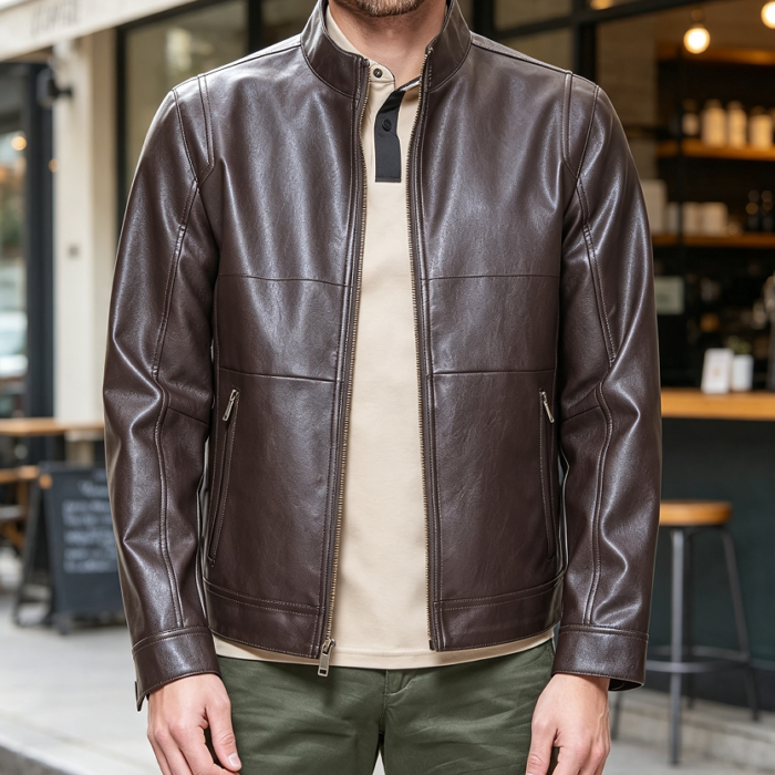 Faux Leather Racer Jacket for Men