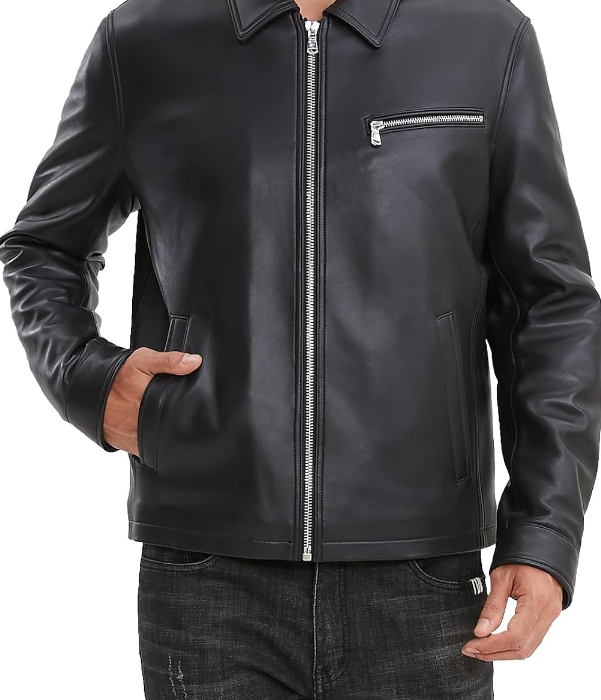 Lambskin Full-Zip Tailored Jacket with Snap Cuffs