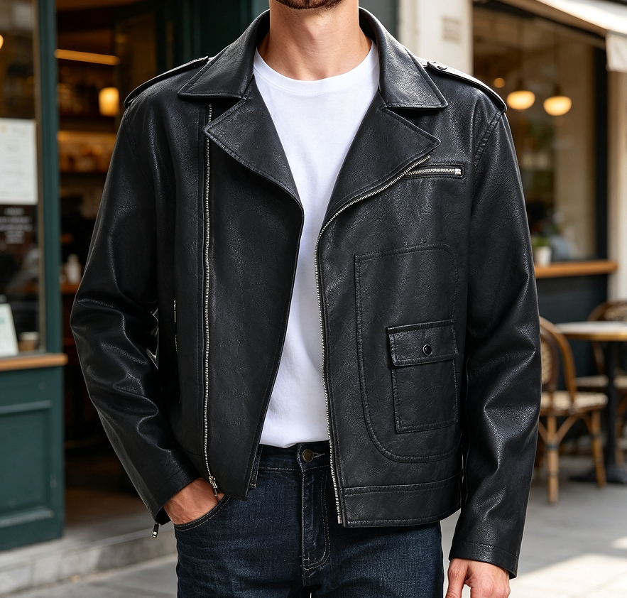 Faux Leather Asymmetric Slim Fit Biker Jacket