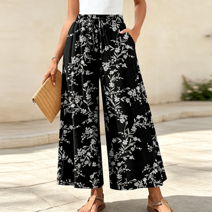 Dressy Casual Elastic-Waist Palazzo Wide-Leg Pants