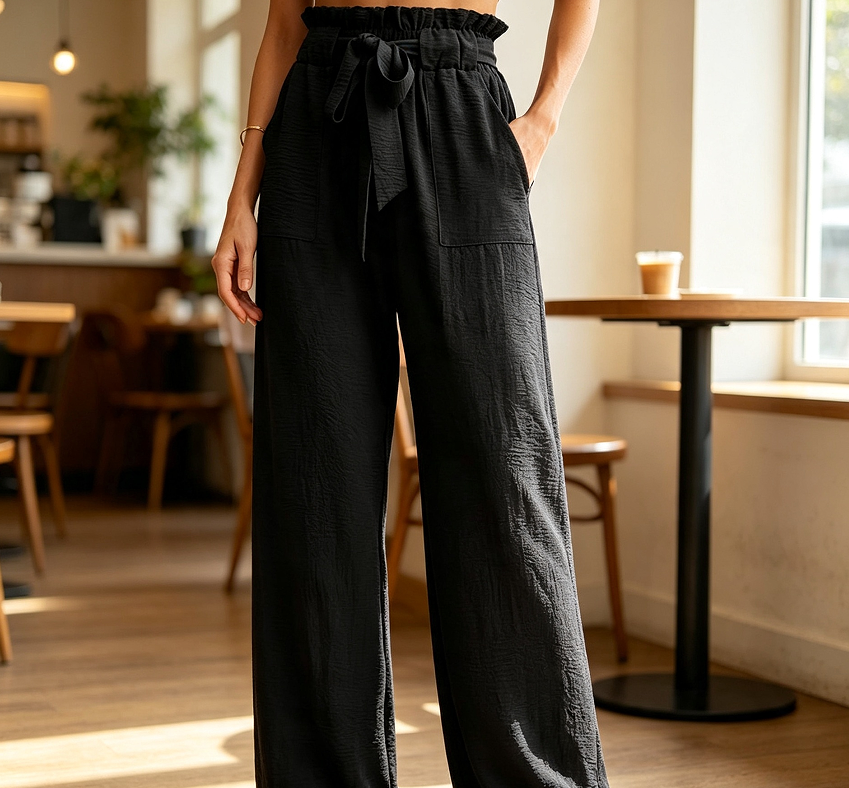 Knot-Detail High-Waisted Work Trousers with Wide Leg - Image 2