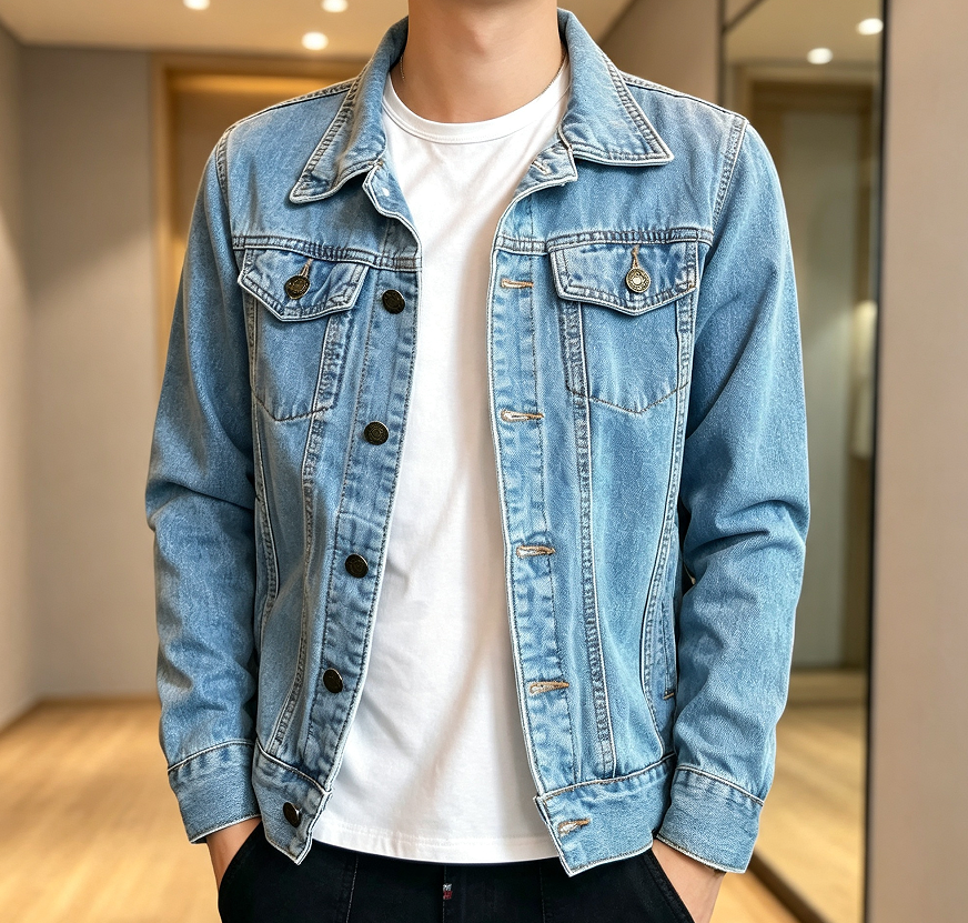 Men's Slim Fit Trucker Denim Jacket - Image 2