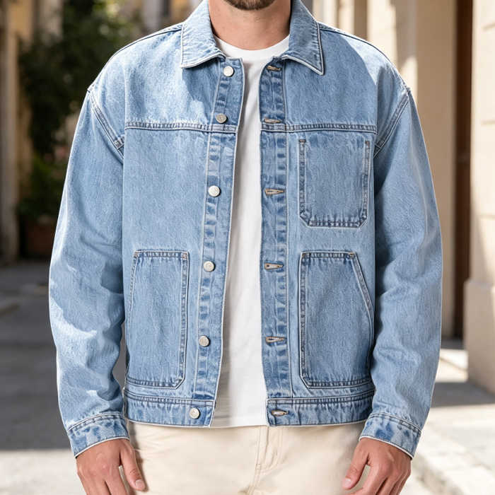 Men's Relaxed-Fit Rigid Utility Denim Jacket