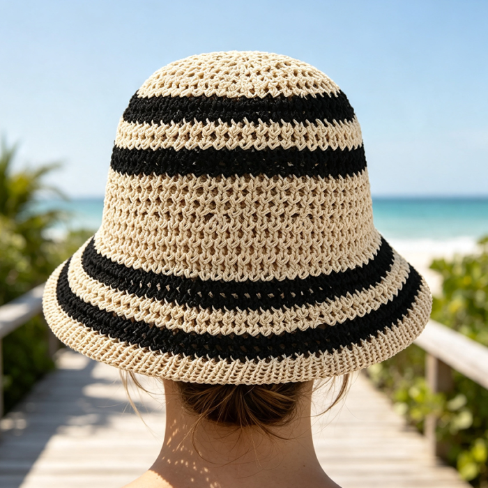 Striped Bucket Sun Hat with UPF Protection