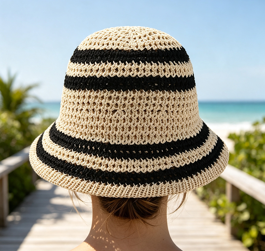 Striped Bucket Sun Hat with UPF Protection