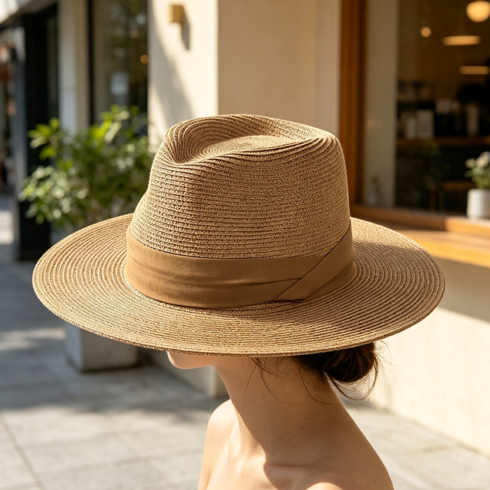 Wide Brim Fedora Straw Hat UPF 80+