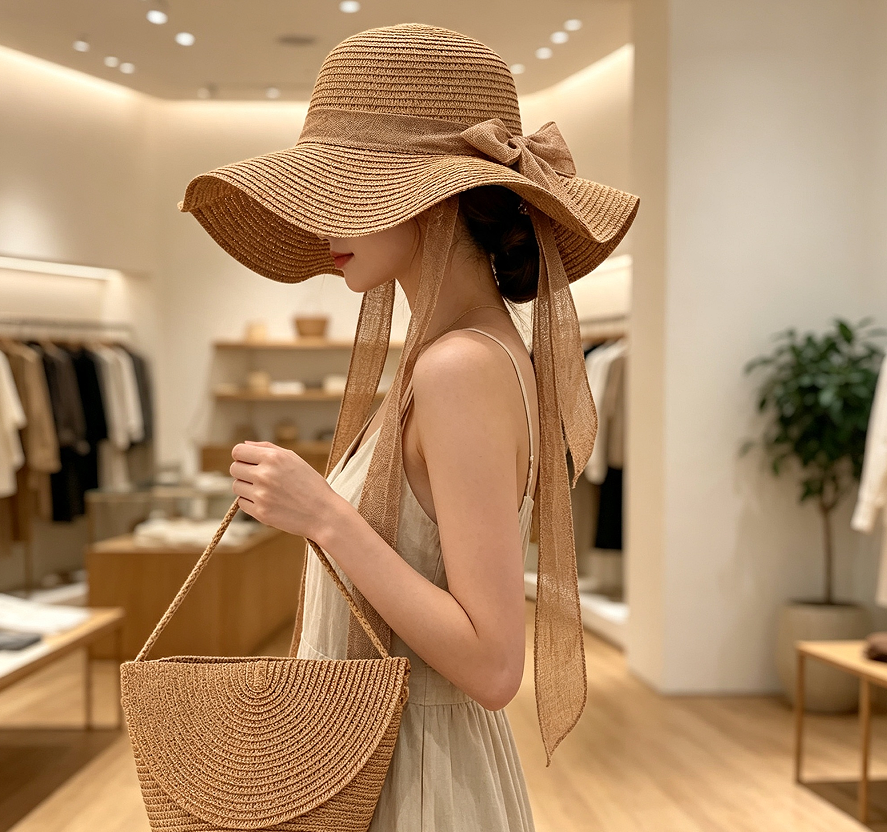 Bow Straw Sun Hat with Crossbody Bag Set - Image 2