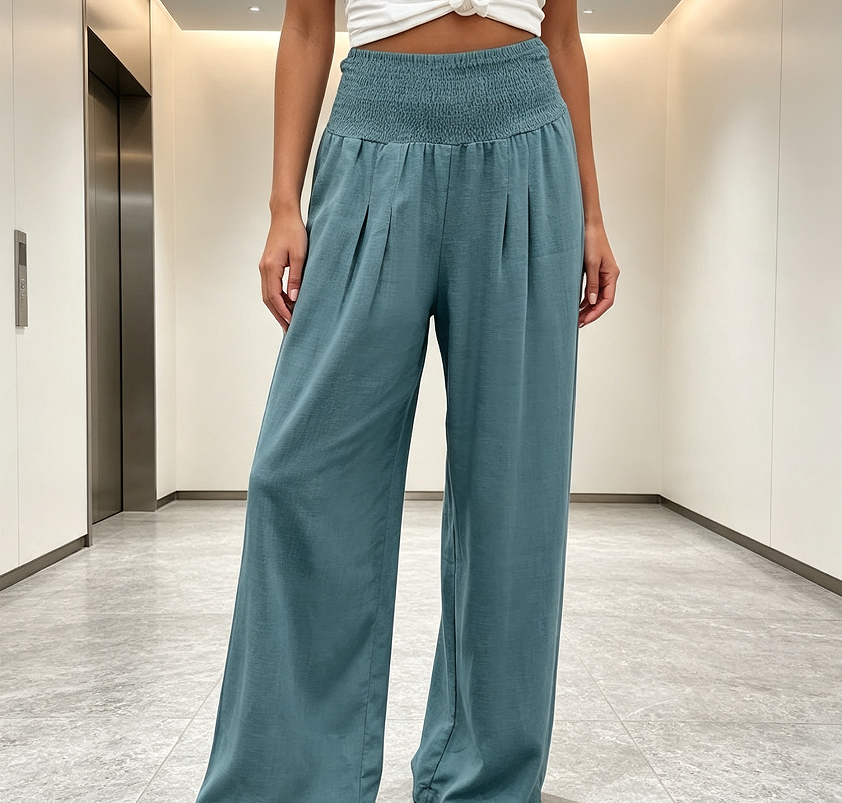 Linen High-Waisted Boho Palazzo Wide-Leg Pants - Image 2