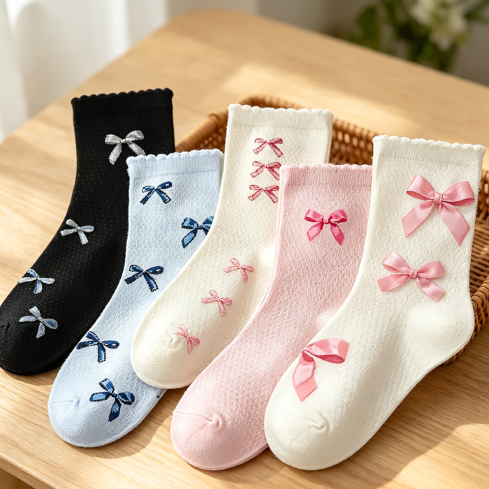 Ruffle Bow Crew Socks 5 Pairs