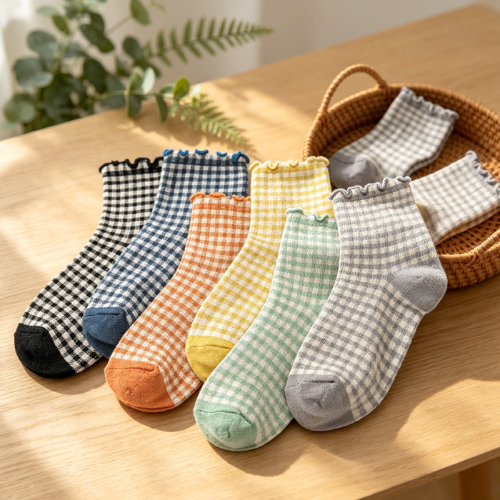 Striped Checkered Frilly Socks 6 Pairs