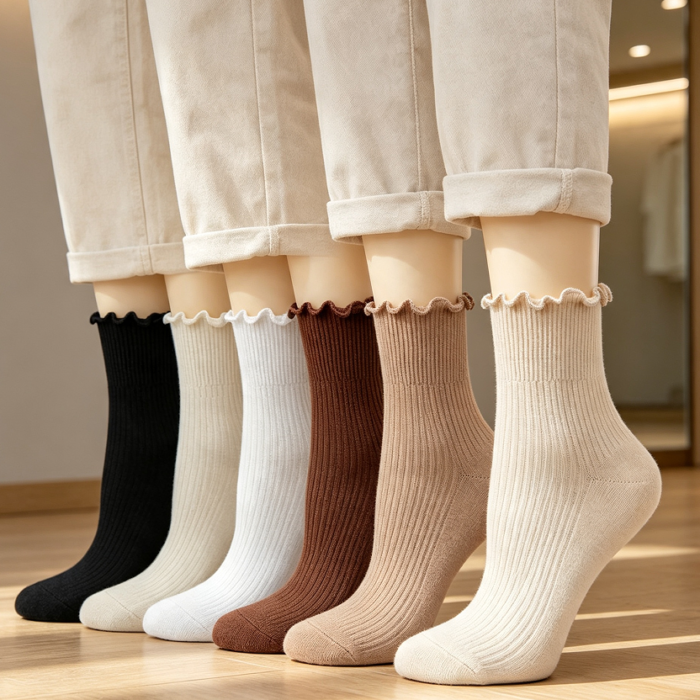 Breathable Frilly Crew Socks 6 Pairs