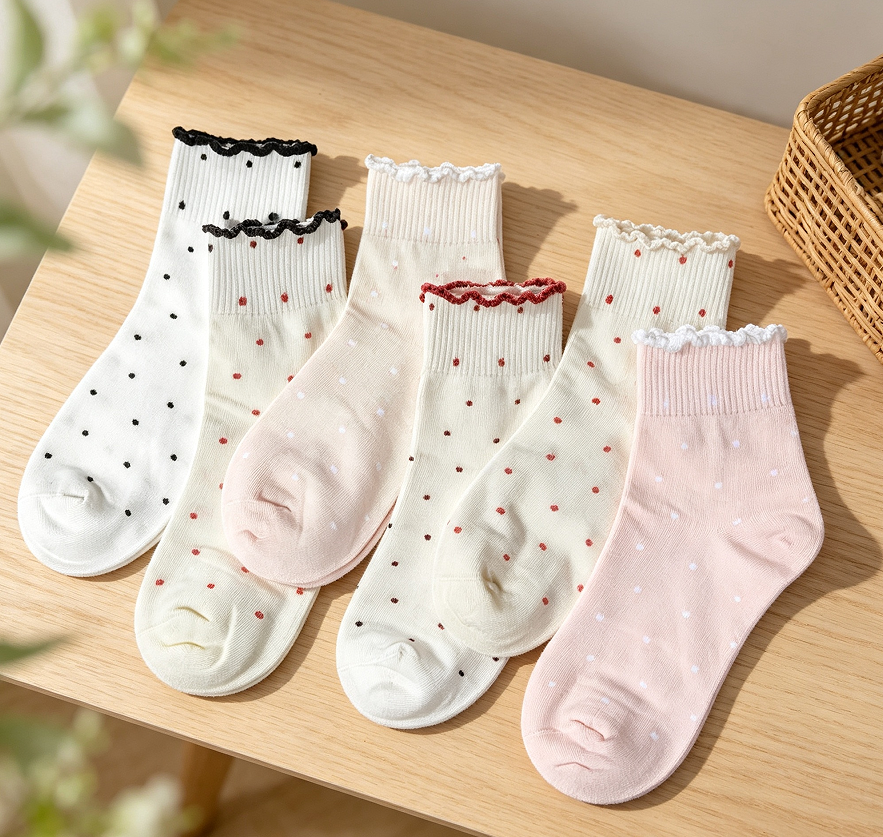 Polka Dot Ruffle Ankle Socks 6 Pairs