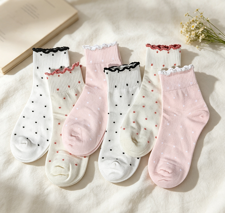 Polka Dot Ruffle Ankle Socks 6 Pairs - Image 2