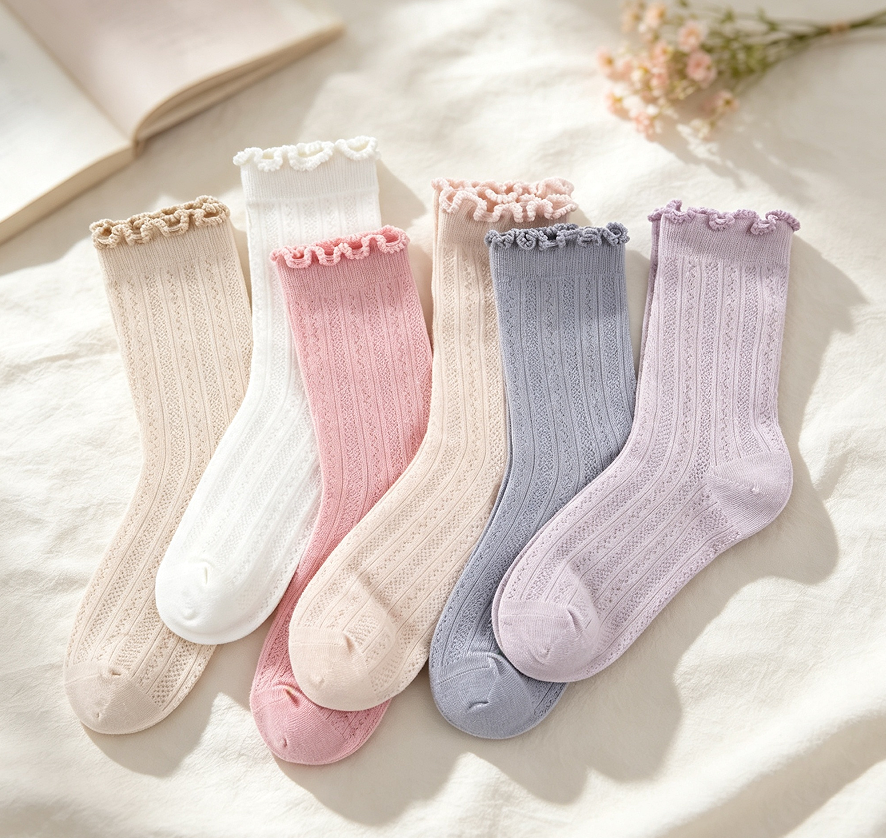 Lettuce Edge Solid Ruffle Socks 6 Pairs - Image 2