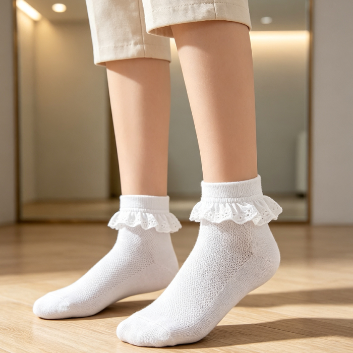 White Lace Ruffle School Socks 2-8Y