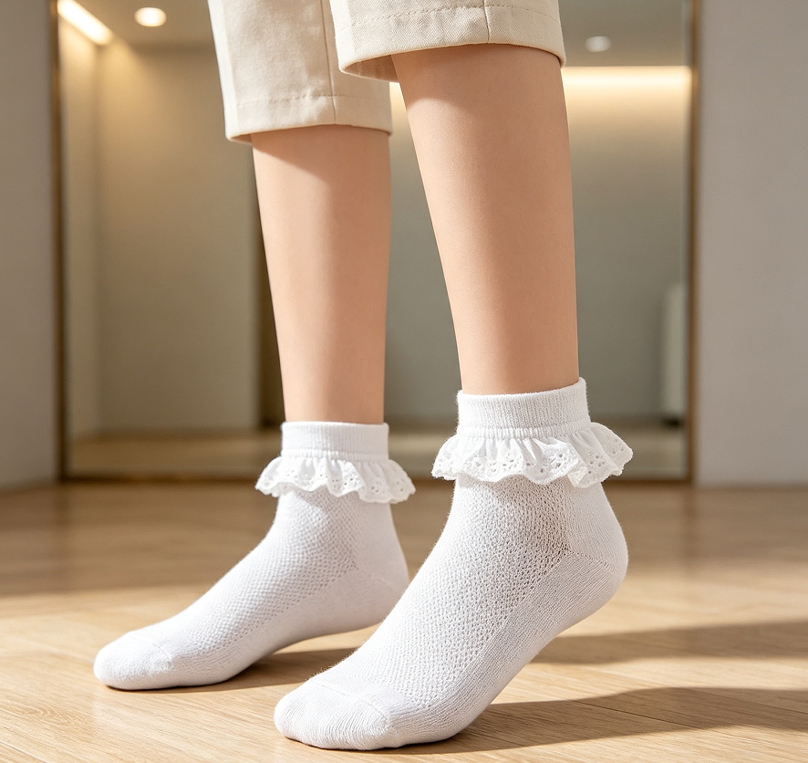White Lace Ruffle School Socks 2-8Y