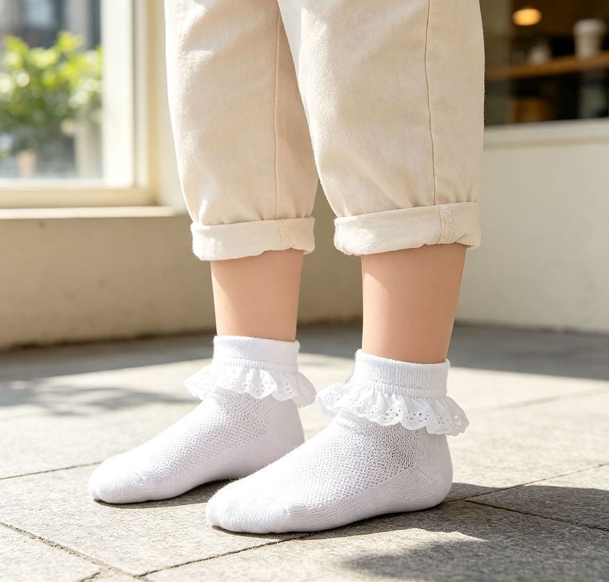 White Lace Ruffle School Socks 2-8Y - Image 2