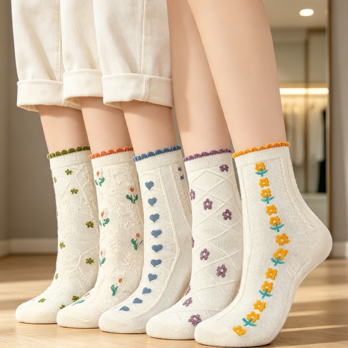 Floral Lace Frilly Ankle Socks 5-6 Pairs