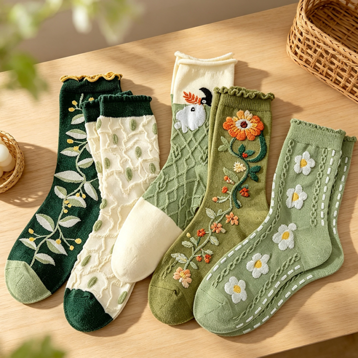 Flower Cottagecore Frilly Crew Socks