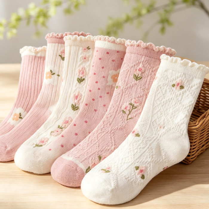 Cotton Ruffle Crew Socks 6 Pairs