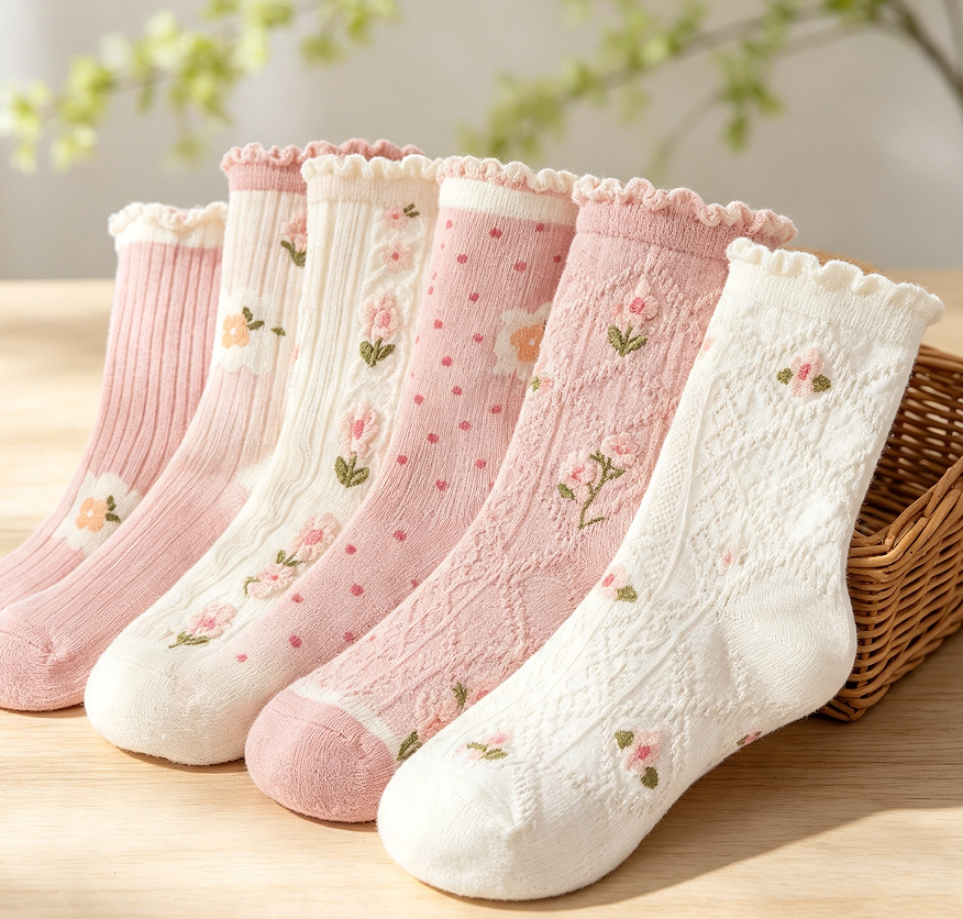 Cotton Ruffle Crew Socks 6 Pairs