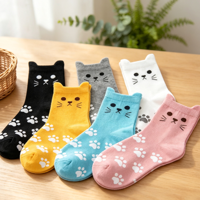 Cat Animal Print Novelty Crew Socks 5-6 Pairs