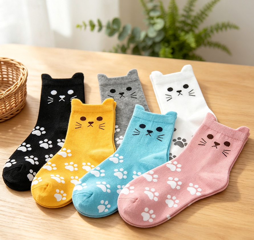 Cat Animal Print Novelty Crew Socks 5-6 Pairs