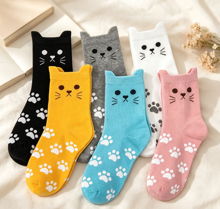 Cat Animal Print Novelty Crew Socks 5-6 Pairs - Image 2