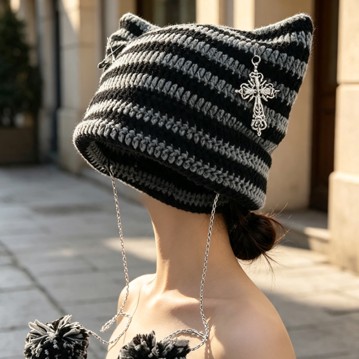 Fox Cat Ear Crochet Beanie for Women
