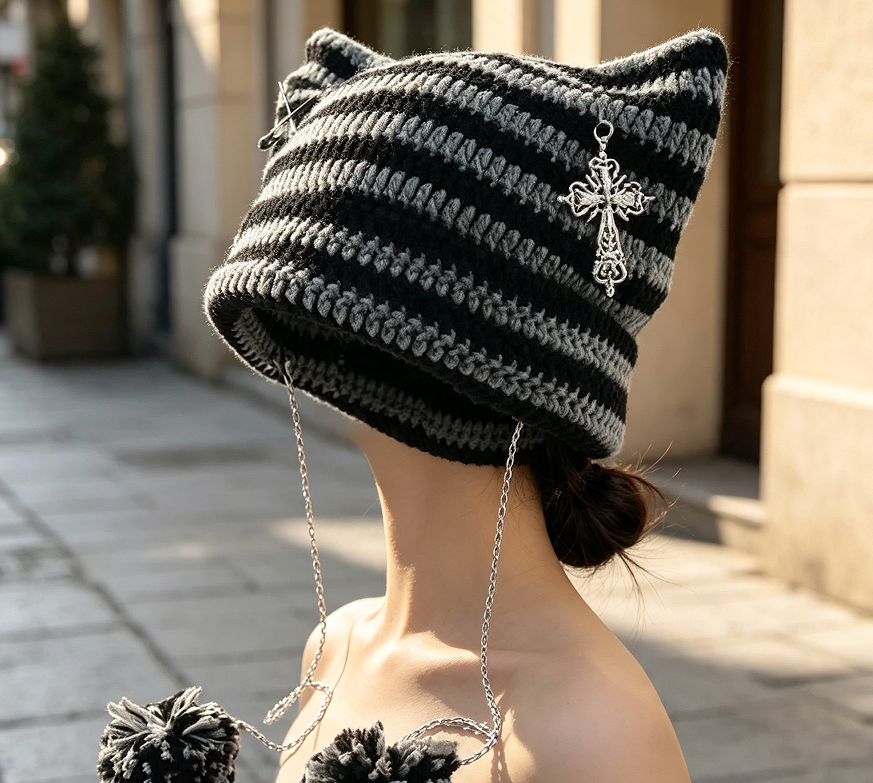 Fox Cat Ear Crochet Beanie for Women