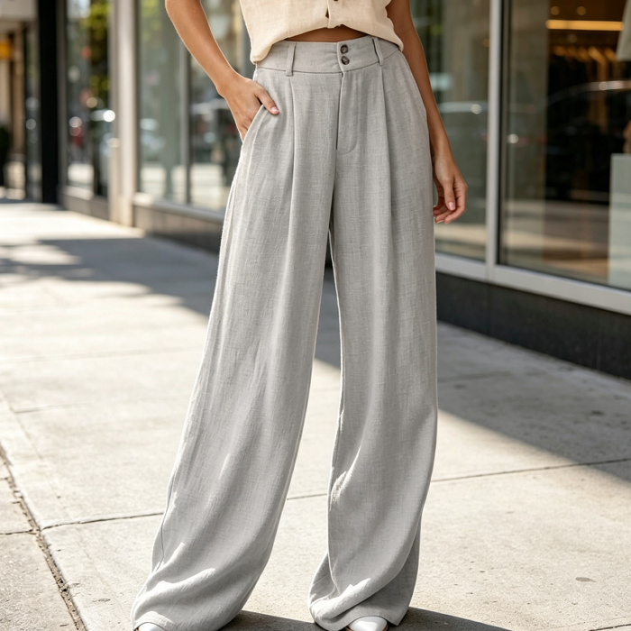 Loose Linen Wide-Leg Trousers with Pockets