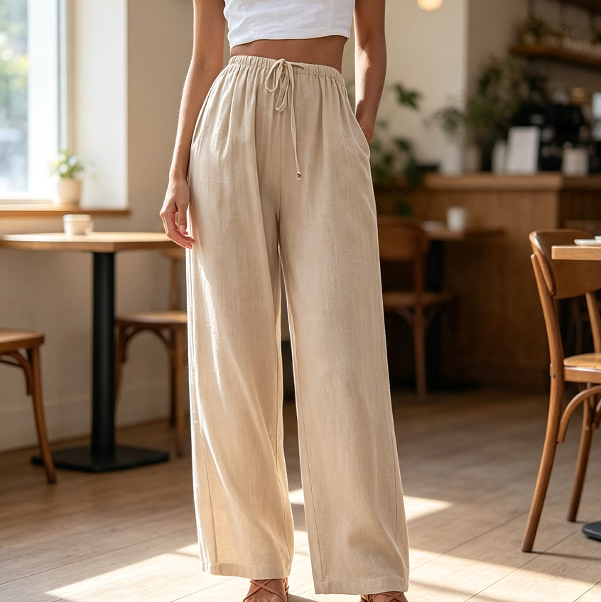 Cotton-Linen Beach Palazzo Pants with Wide Leg - Image 2