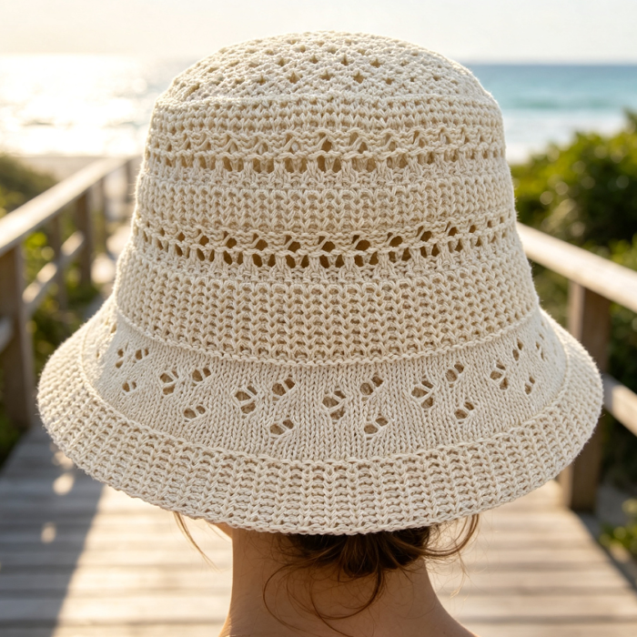 Packable Woven Straw Bucket Sun Hat