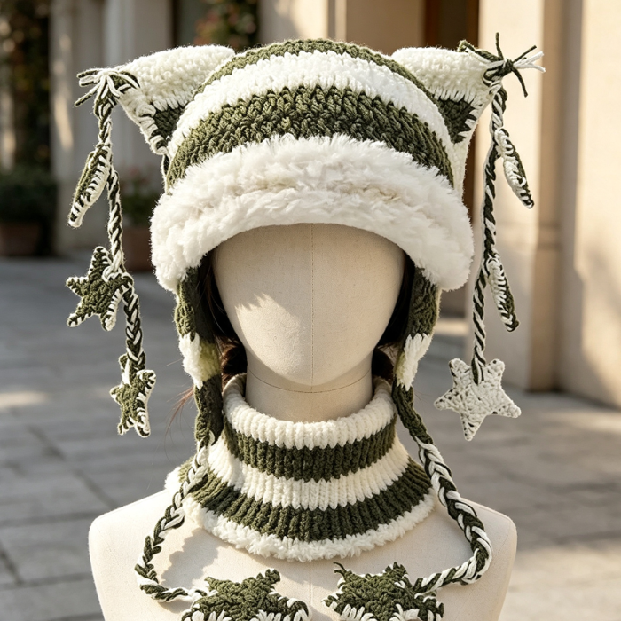 Cute Cat Loose Crochet Knitted Beanie